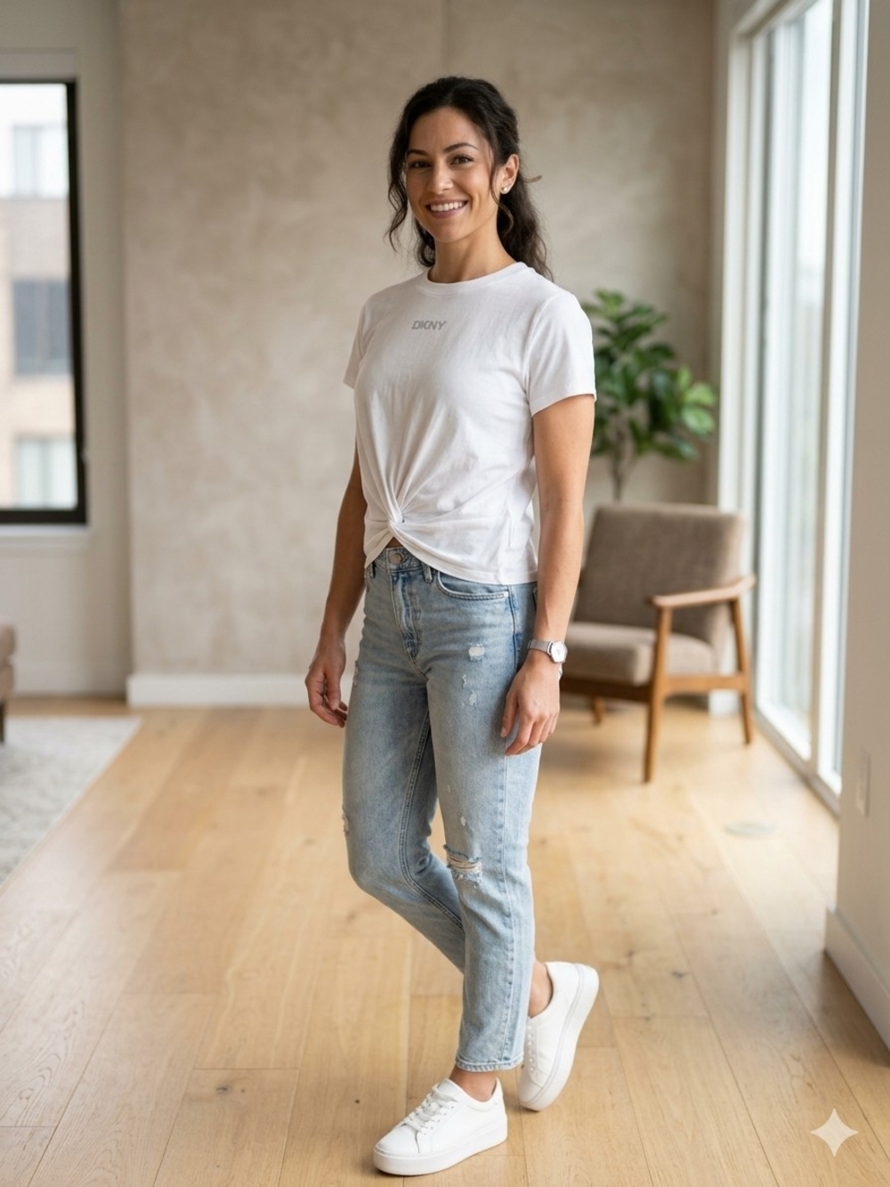 DKNY White Knot-Back Short Sleeve Tee